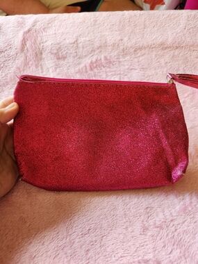 Sparkling Hot Pink Glitter Cosmetic Pouch with Top Zip